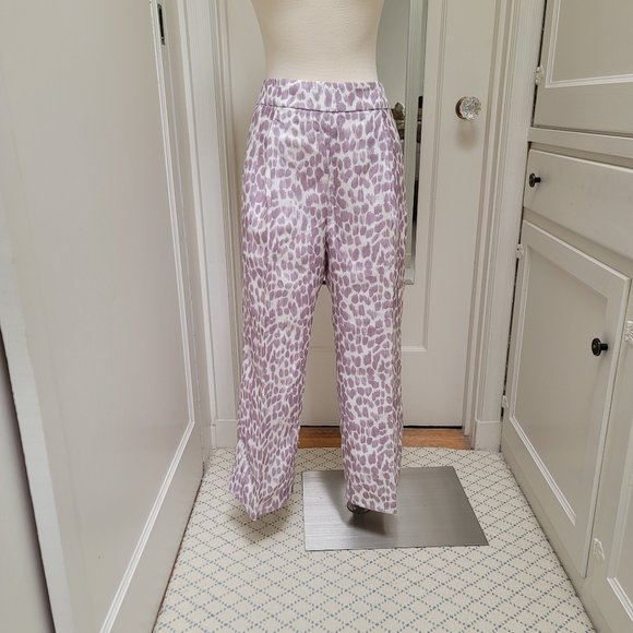 New! J. Crew sz 10P Linen-blend Pant in Lilac Giraffe Print NWT - Picture 1 of 13